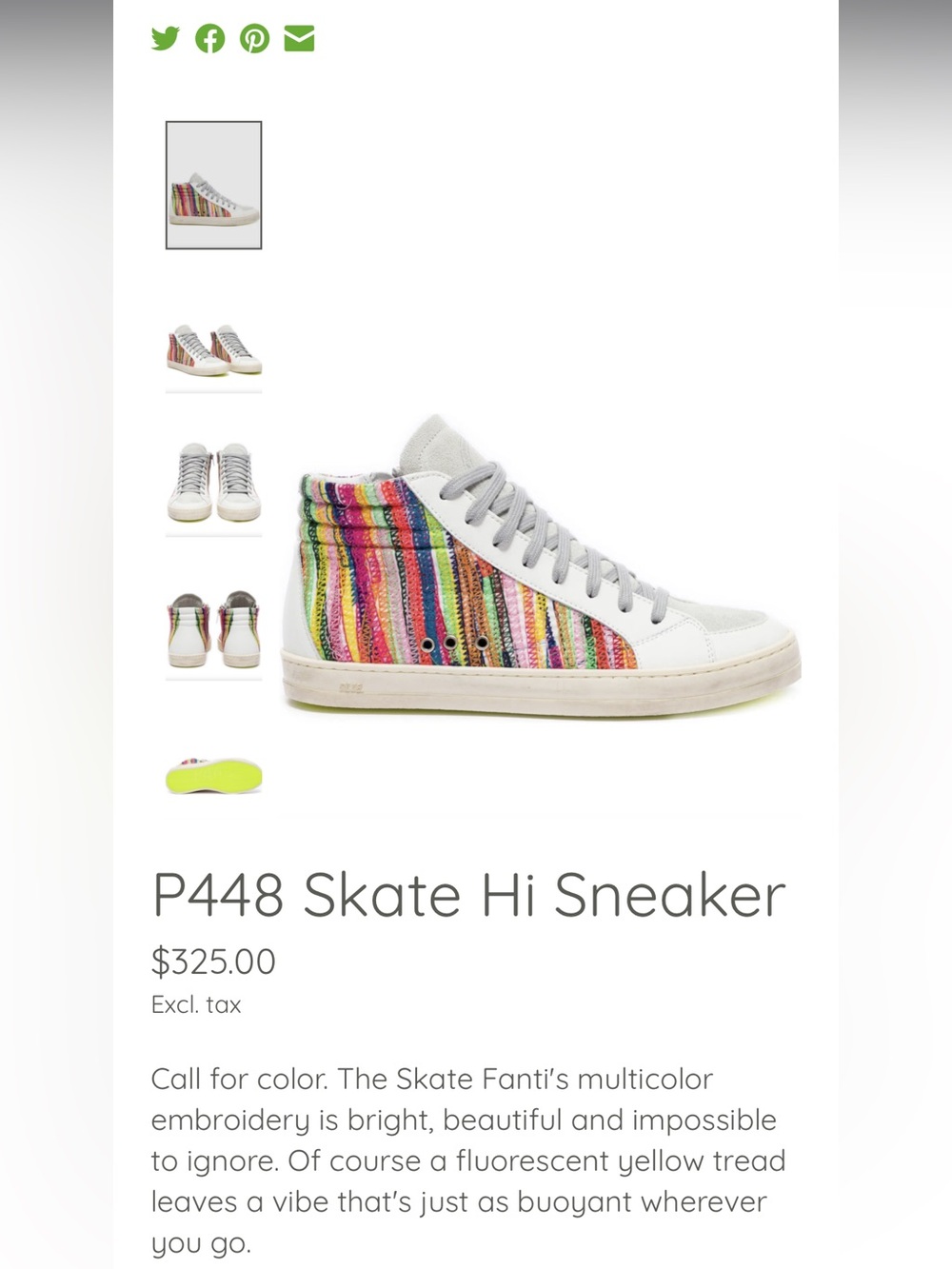 P448 Skate Hi Sneaker Colorful
Art to wear
$325.00 Size 9